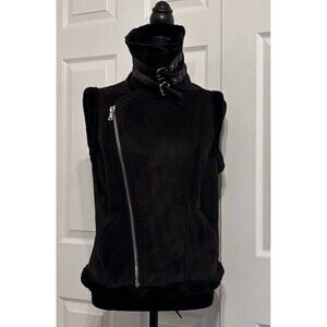Two by VINCE CAMUTO Vintage Asymmetrical Suede Vest Black Zip Moto Leather Fur S